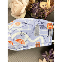 Handsewn Face Cover with Filter Pocket & Bendable Nose Wire - London Tourist - 5 Sizes