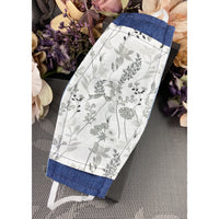 Handsewn Face Cover with Filter Pocket and Bendable Nose Wire - Soft Two-Tone Denim Embroidered Heart  - 5 Sizes