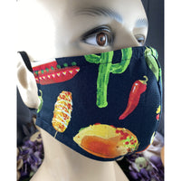 Handsewn Face Cover with Filter Pocket & Bendable Nose Wire - Cactus, Tacos, Red Hot Chili Pepper, Enchilada, Sombrero - 5 Sizes