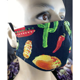 Handsewn Face Cover with Filter Pocket & Bendable Nose Wire - Cactus, Tacos, Red Hot Chili Pepper, Enchilada, Sombrero - 5 Sizes