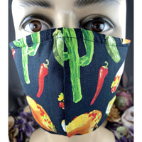 Handsewn Face Cover with Filter Pocket & Bendable Nose Wire - Cactus, Tacos, Red Hot Chili Pepper, Enchilada, Sombrero - 5 Sizes