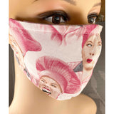 Handsewn Face Cover with Filter Pocket & Bendable Nose Wire - Vintage Fabric Chocolate Factory - 5 Sizes