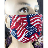 Handsewn Face Cover with Filter Pocket & Bendable Nose Wire - USA Flag - 5 Sizes