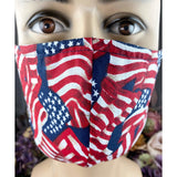 Handsewn Face Cover with Filter Pocket & Bendable Nose Wire - USA Flag - 5 Sizes
