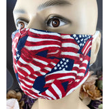 Handsewn Face Cover with Filter Pocket & Bendable Nose Wire - USA Flag - 5 Sizes