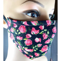 Handsewn Face Cover with Filter Pocket and Bendable Nose Wire - Roses - 5 Sizes