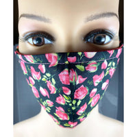 Handsewn Face Cover with Filter Pocket and Bendable Nose Wire - Roses - 5 Sizes