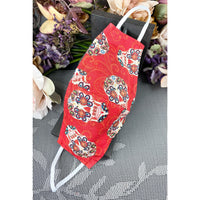 Handsewn Face Cover with Filter Pocket & Bendable Nose Wire - Folkloric Skulls Red - 5 Sizes