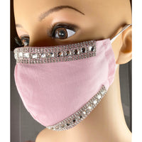 Handsewn Face Cover with Filter Pocket and Bendable Nose Wire - Pink Glamour w/Rhinestones - 5 Sizes