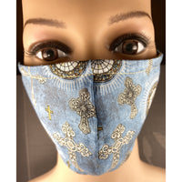 Handsewn Face Cover with Filter Pocket & Bendable Nose Wire - Cross Brocade - 5 Sizes