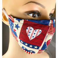 Handsewn Face Cover with Filter Pocket and Bendable Nose Wire - Heart USA - 4 Sizes
