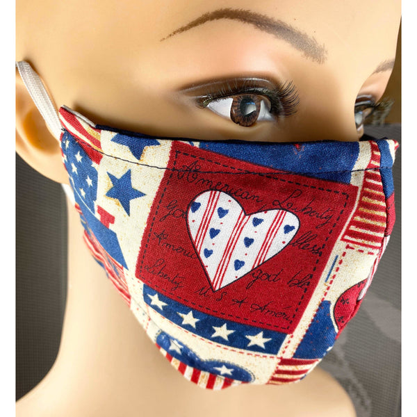 Handsewn Face Cover with Filter Pocket and Bendable Nose Wire - Heart USA - 4 Sizes
