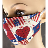 Handsewn Face Cover with Filter Pocket and Bendable Nose Wire - Heart USA - 4 Sizes