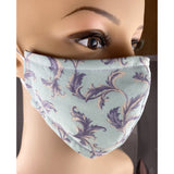Handsewn Face Cover with Filter Pocket and Bendable Nose Wire - Seafoam Green & Lilac Floral - 5 Sizes