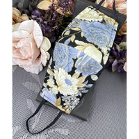 Handsewn Face Cover with Filter Pocket and Bendable Nose Wire - Black & Golden Shimmer Floral - 5 Sizes