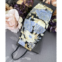Handsewn Face Cover with Filter Pocket and Bendable Nose Wire - Black & Golden Shimmer Floral - 5 Sizes