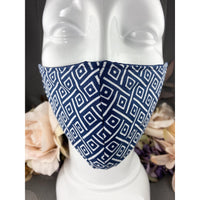 Handsewn Face Cover with Filter Pocket and Bendable Nose Wire - Navy Contemporary - 5 Sizes