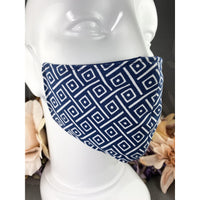 Handsewn Face Cover with Filter Pocket and Bendable Nose Wire - Navy Contemporary - 5 Sizes