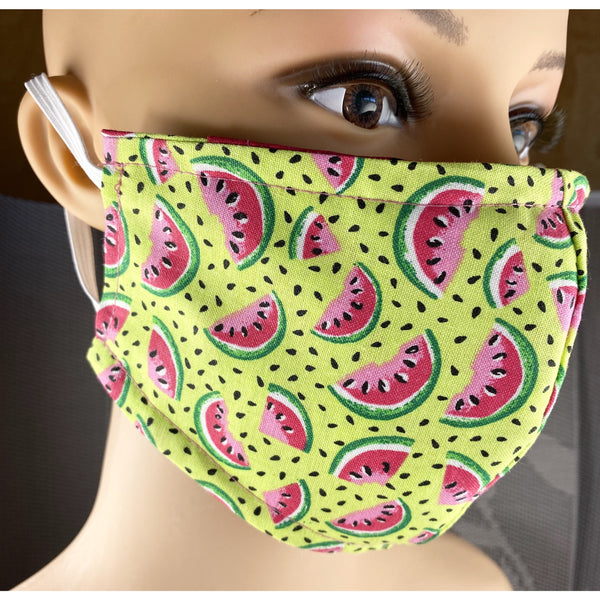 Handsewn Face Cover with Filter Pocket and Bendable Nose Wire - Watermelon - 5 Sizes