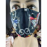 Handsewn Face Cover with Filter Pocket and Bendable Nose Wire - Hot Rod Motorcycle - 5 Sizes