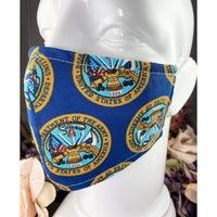 Handsewn Face Cover with Filter Pocket and Bendable Nose Wire - Vintage Dept of the Army Fabric - 5 Sizes