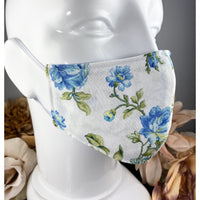 Handsewn Face Cover with Filter Pocket and Bendable Nose Wire - Blue & Green Floral - 5 Sizes