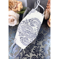 Handsewn Face Cover with Filter Pocket and Bendable Nose Wire - Cream & Graphite Boho Pattern - 5 Sizes