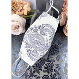 Handsewn Face Cover with Filter Pocket and Bendable Nose Wire - Cream & Graphite Boho Pattern - 5 Sizes