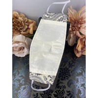 Handsewn Face Cover with Filter Pocket and Bendable Nose Wire - Cream & Graphite Boho Pattern - 5 Sizes