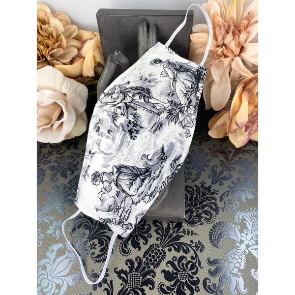 Handsewn Face Cover with Filter Pocket and Bendable Nose Wire - Black & White Splendor in the Grass Scene - 5 Sizes