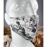 Handsewn Face Cover with Filter Pocket and Bendable Nose Wire - Black & White Splendor in the Grass Scene - 5 Sizes