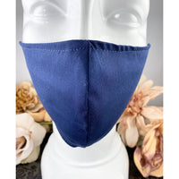 Handsewn Face Cover with Filter Pocket and Bendable Nose Wire - Solid Navy - 5 Sizes