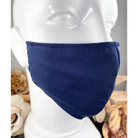 Handsewn Face Cover with Filter Pocket and Bendable Nose Wire - Solid Navy - 5 Sizes