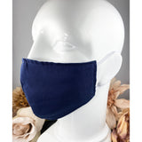 Handsewn Face Cover with Filter Pocket and Bendable Nose Wire - Solid Navy - 5 Sizes