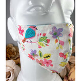 Handsewn Face Cover with Filter Pocket and Bendable Nose Wire - Birds & Flowers - 5 Sizes