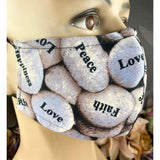 Handsewn Face Cover with Filter Pocket, Bendable Nose Wire, Adjustable Elastic, & Pre-Washed - Inspiration Pebbles - 5 Sizes