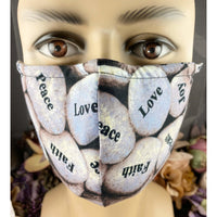 Handsewn Face Cover with Filter Pocket, Bendable Nose Wire, Adjustable Elastic, & Pre-Washed - Inspiration Pebbles - 5 Sizes