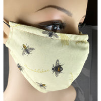 Handsewn Face Cover with Filter Pocket, Bendable Nose Wire, and Adjustable Elastic - Bumblebees - 5 Sizes