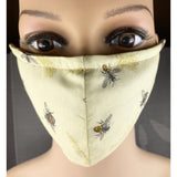 Handsewn Face Cover with Filter Pocket, Bendable Nose Wire, and Adjustable Elastic - Bumblebees - 5 Sizes