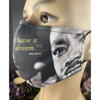 Handsewn Face Cover with Filter Pocket, Bendable Nose Wire, & Adjustable Elastic - Inspiration - Martin Luther King - Design II - 5 Sizes
