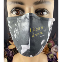 Handsewn Face Cover with Filter Pocket, Bendable Nose Wire, & Adjustable Elastic - Inspiration - Martin Luther King - Design II - 5 Sizes