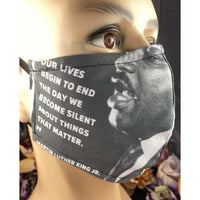 Handsewn Face Cover with Filter Pocket, Bendable Nose Wire, & Adjustable Elastic - Inspiration - Martin Luther King - Design II - 5 Sizes