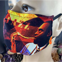 Handsewn Face Cover with Filter Pocket, Bendable Nose Wire, & Adjustable Elastic - Apollo Theater Jazz Club - Scene B - 5 Sizes