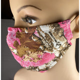 Handsewn Face Cover with Filter Pocket, Bendable Nose Wire, & Adjustable Elastic -  Pink Camo - 5 Sizes