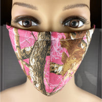 Handsewn Face Cover with Filter Pocket, Bendable Nose Wire, & Adjustable Elastic -  Pink Camo - 5 Sizes