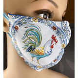 Handsewn Face Cover with Filter Pocket, Bendable Nose Wire, & Adjustable Elastic - Rooster - 5 Sizes