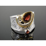 Garnet sterling silver Two-Tone Ring - Size 8.75