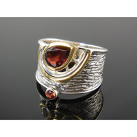 Garnet sterling silver Two-Tone Ring - Size 8.75