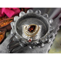 Garnet sterling silver Two-Tone Ring - Size 8.75