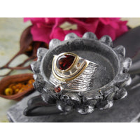 Garnet sterling silver Two-Tone Ring - Size 8.75